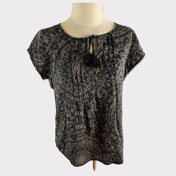 Sonoma Tops - Sonoma Womens Small Cap Sleeve Peasant Top Black Floral Rayon